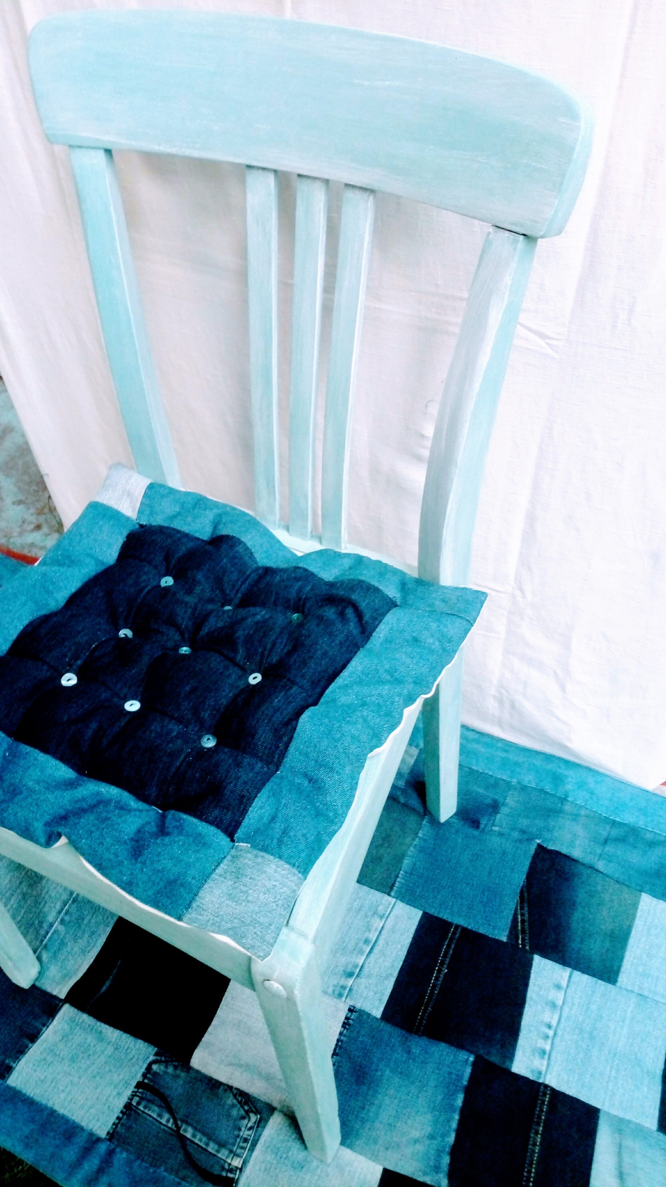 Patinated old blue bistro chair