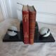 Pair of art-deco bookends in black marble with white veins