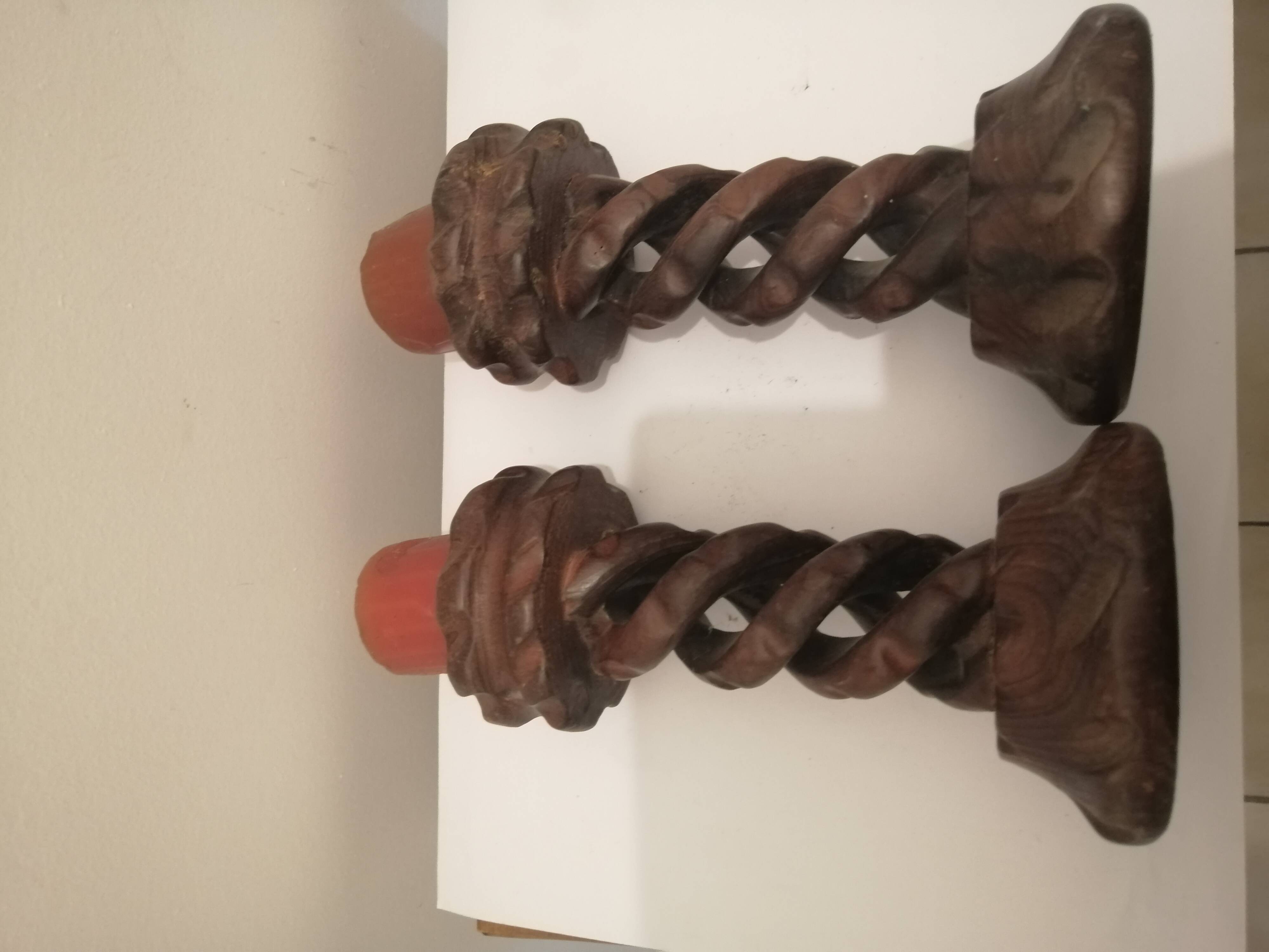 Vintage carved wooden candle holder