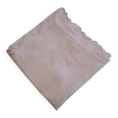 Taie d'oreiller ancienne brodée/monogrammée: 75x75cm