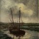 Peinture à l'huile de voilier vintage signée