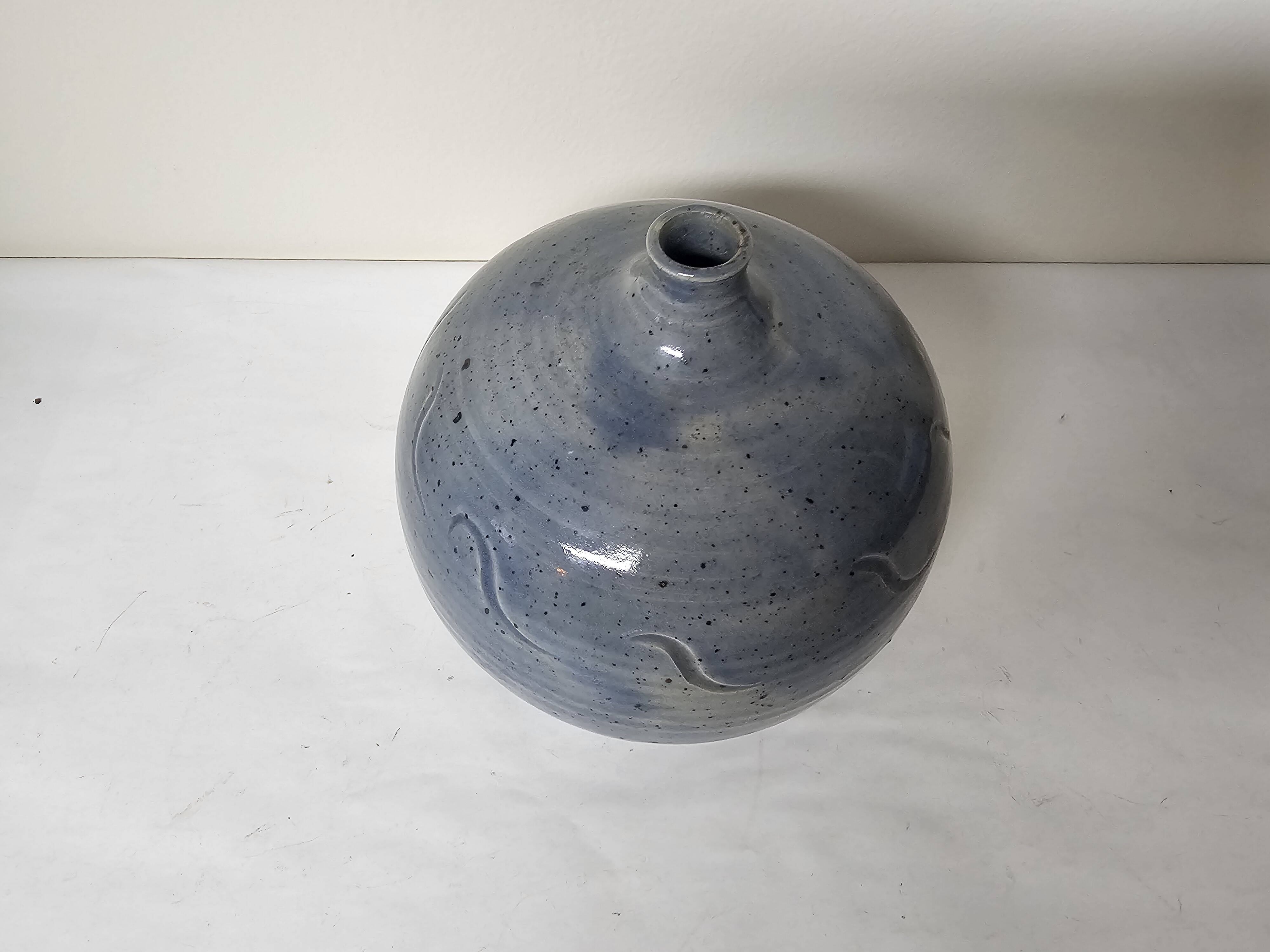 Glazed ceramic ball vase soliflore signed with monogram BL.