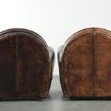 Set of two sheepskin Art Deco design armchairs with beautiful patina