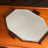 Vintage art deco design serving tray - teak and mirror - 1940s