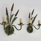 Pair of vintage metal wall sconces in the shape of wheat ears.