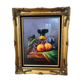 Huile sur panneau Nature morte aux fruits