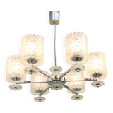 Vintage Austrian Glass Chandelier: Mid-Century Modern Embossed Pendant Lamp