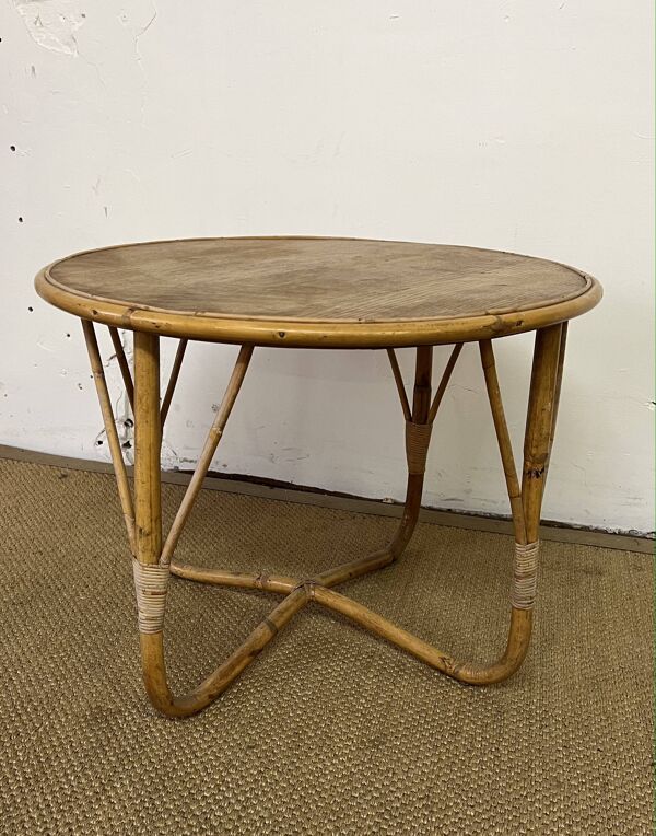 Petite table ronde en rotin vintage