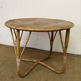 Small round vintage rattan table