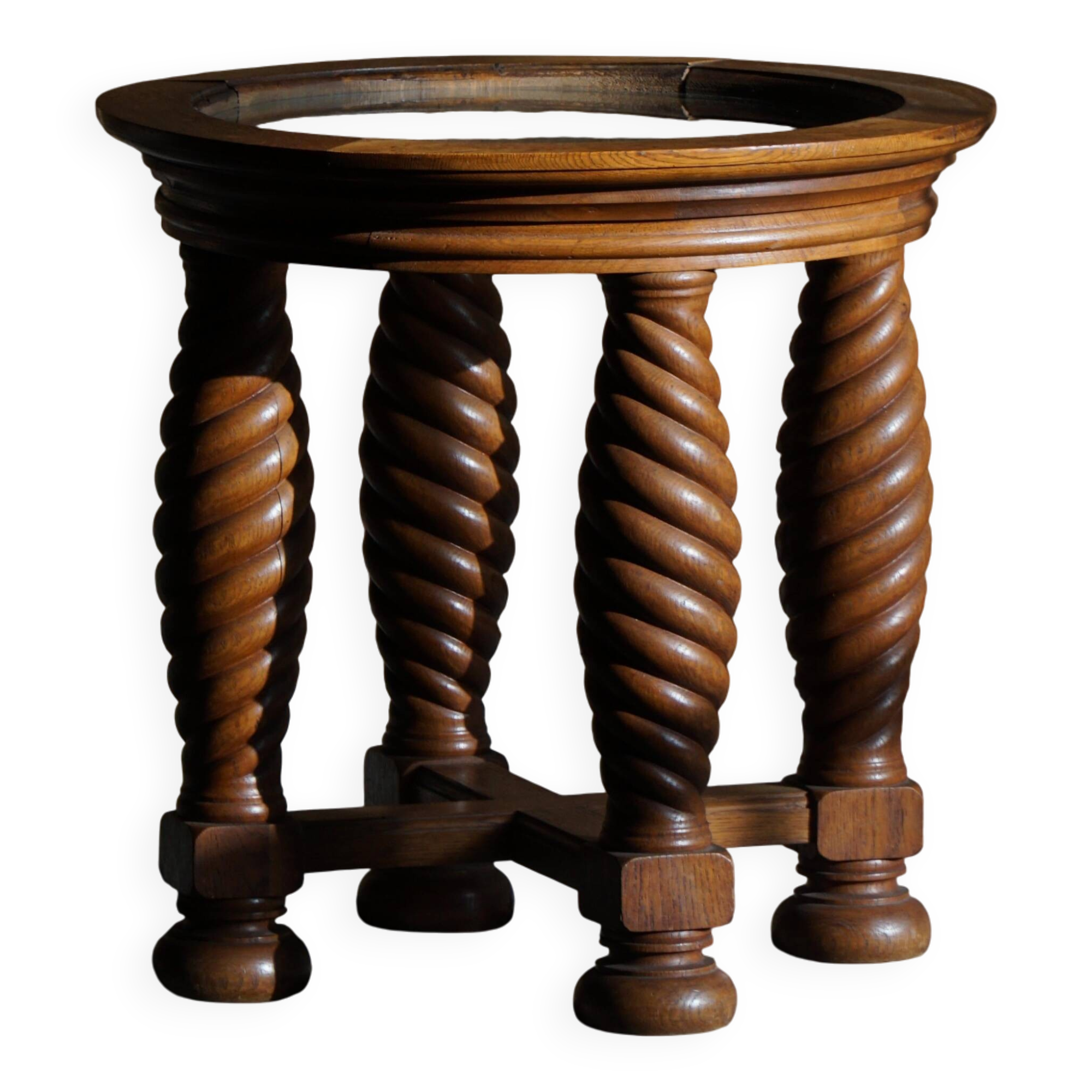 Modern Danish mid-century table, made of oak with spiral turned legs and a glass top, 1950s.