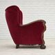 1960s, Danish relax chair, cherry-red furniture velour, oak wood.