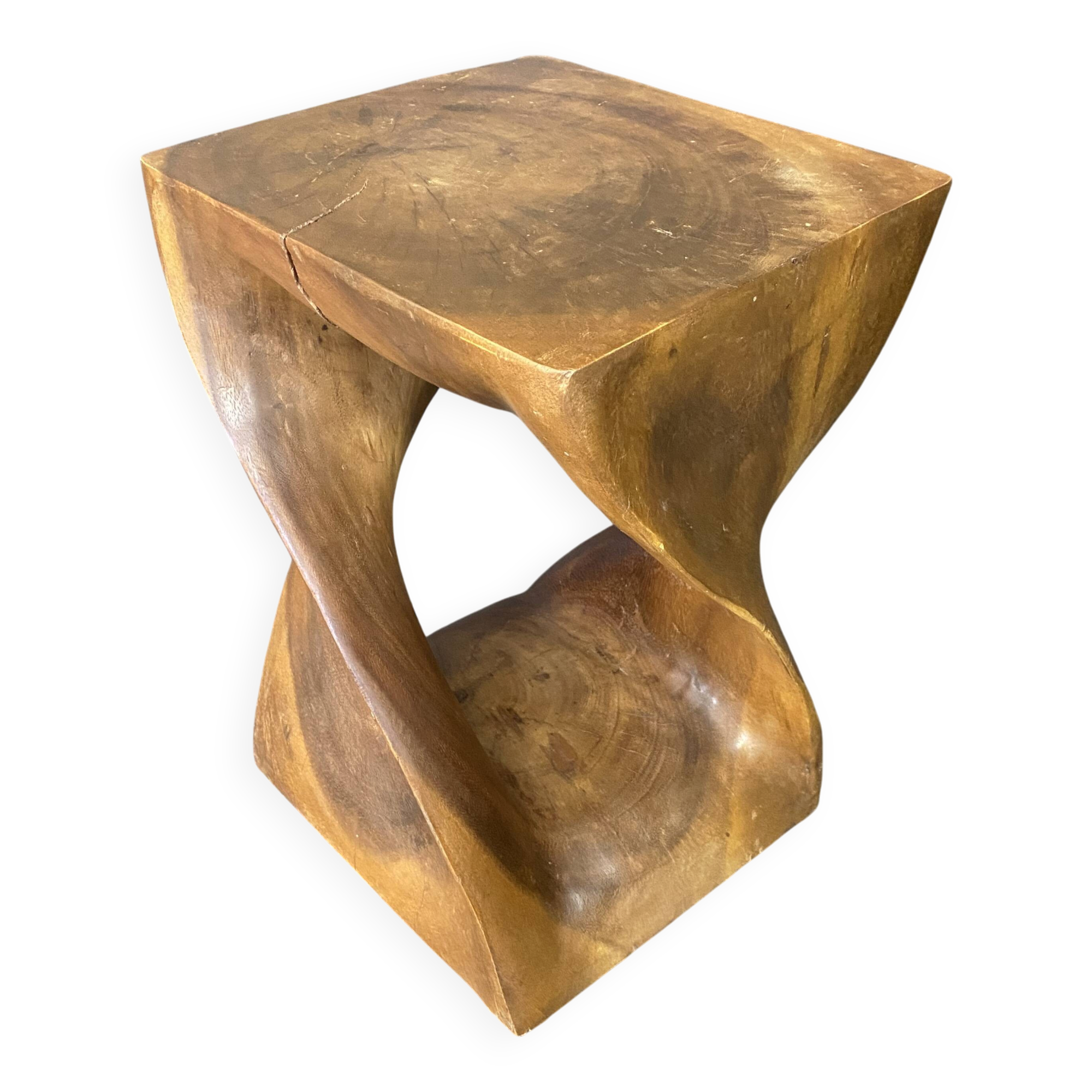 Stool no. 1 in solid raw walnut wood, carved from the mass, 1970.