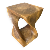 Stool no. 1 in solid raw walnut wood, carved from the mass, 1970.