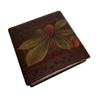 Wooden jewelry box and leather top with patterns