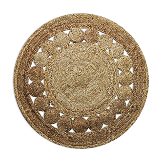 Tapis rond en jute motif ajouré 90 cm