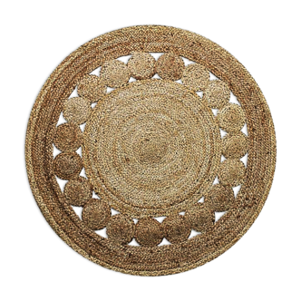 Round jute carpet open pattern 90 cm