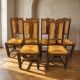 Ensemble de 6 chaises de salle à manger, style brutaliste, siège en paille, bois de frêne, années 1950, France
