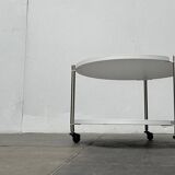 Minimalist Thrill metal coffee table or side table with wheels by Leitmotiv.