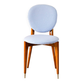 Chaise en bois de hêtre, retapissée en laine bouillie baby blue, 1950