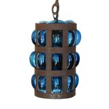 Blue blown glass and metal pendant light, 1970s