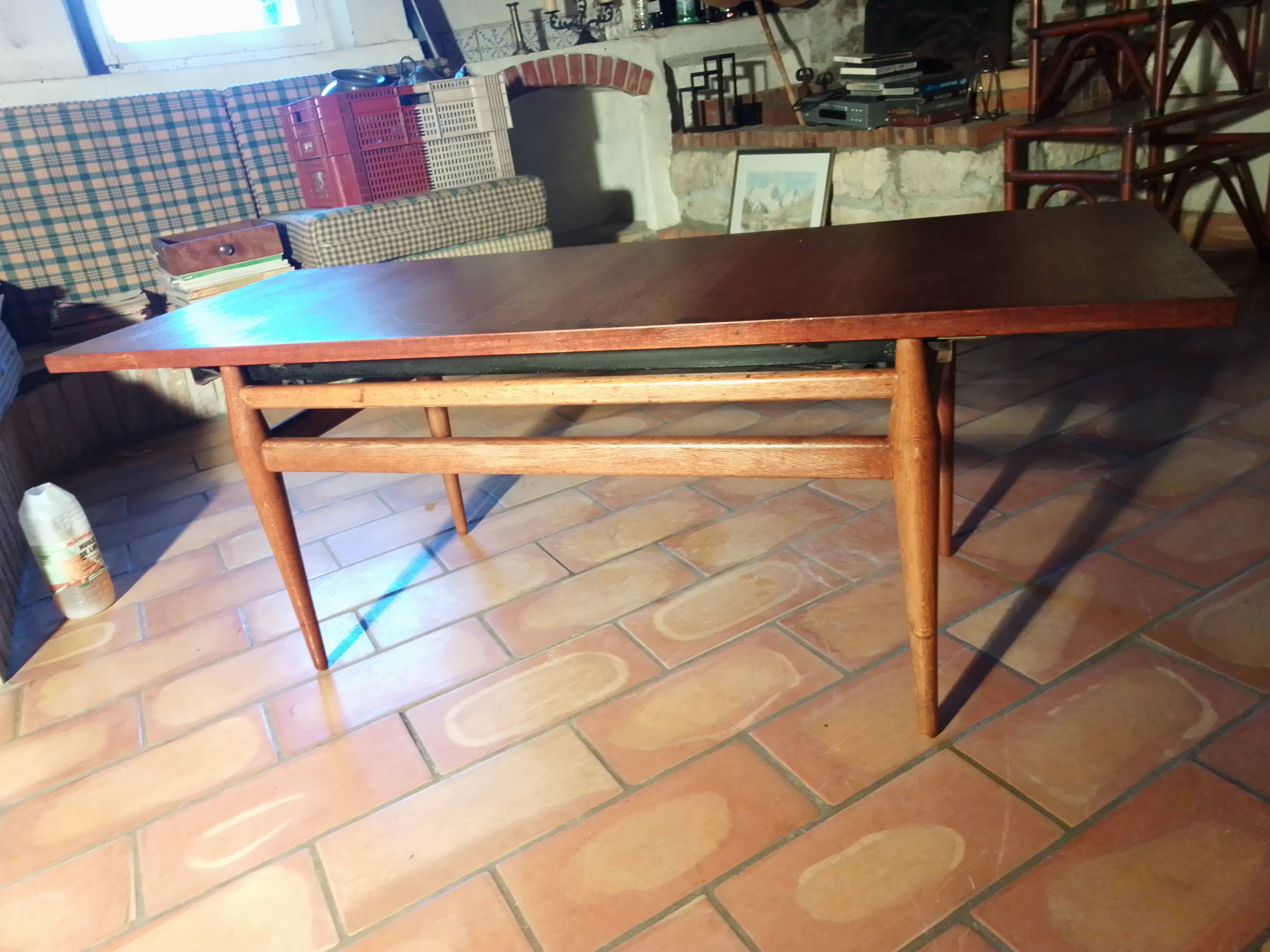 Table basse teck Vintage scandinave relevable