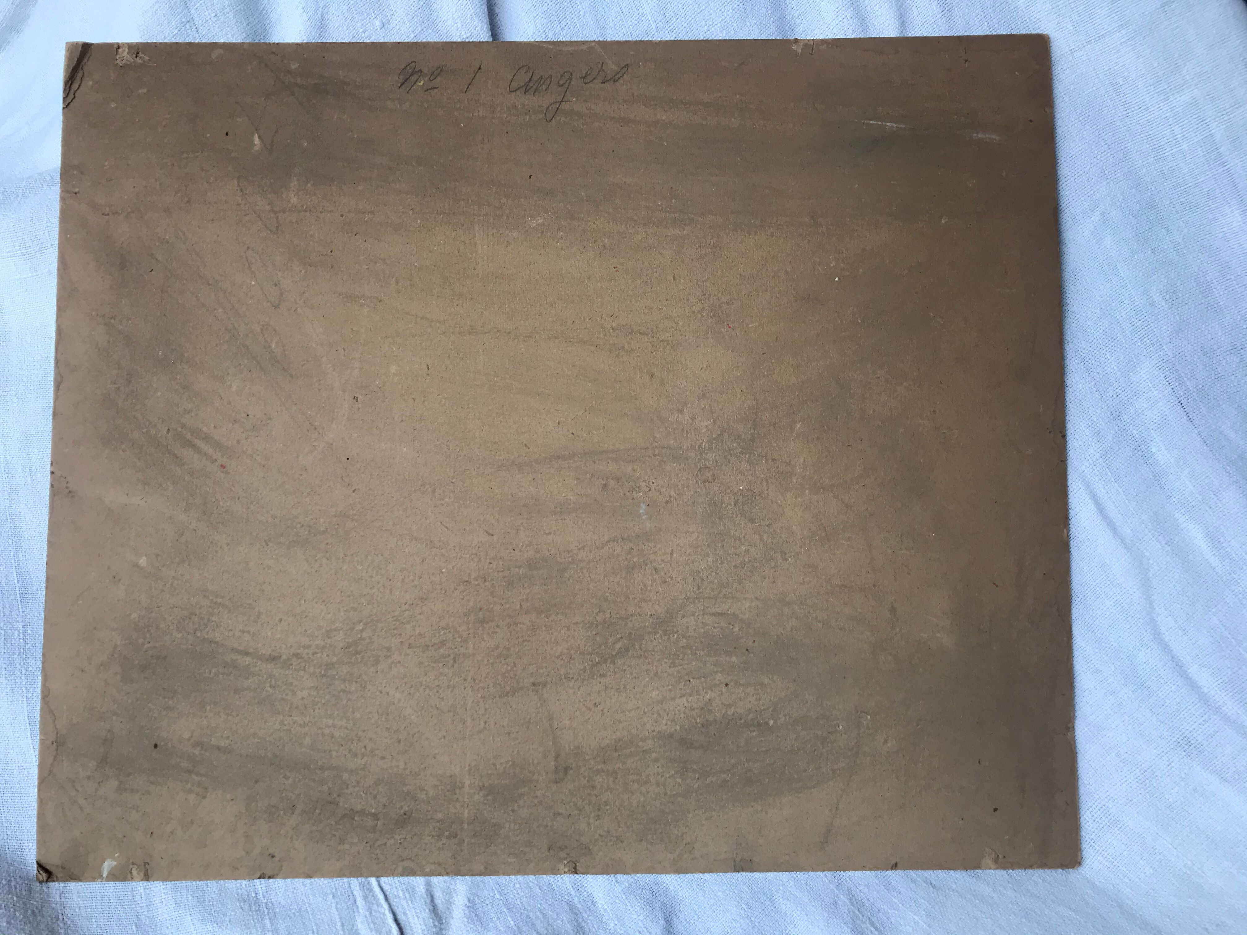 Old painting oil on cardboard peasant village
