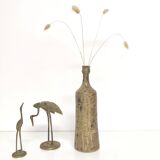 Bottle vase in sandstone pyrite floral decoration signed