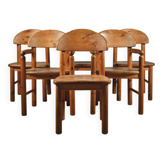 Dining room chairs x 6, Rainer Daumiller, solid pine, 1970s