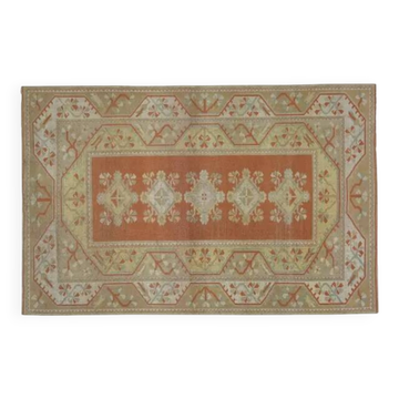 1970s Vintage Turkish Handmade Wool & Cotton Orange Area Rug 159x246