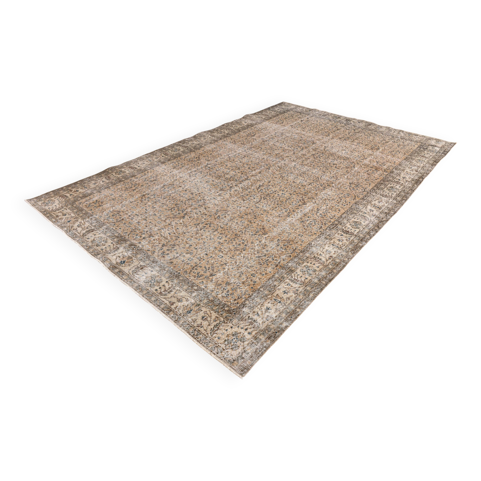 200x300 cm Beige vintage  carpet,  floral design wool and cotton carpet.