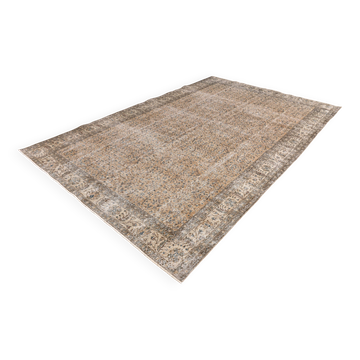 200x300 cm Beige vintage  carpet,  floral design wool and cotton carpet.