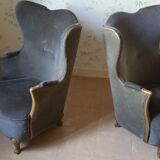 Pair of sculptural Bergère barrel armchairs
