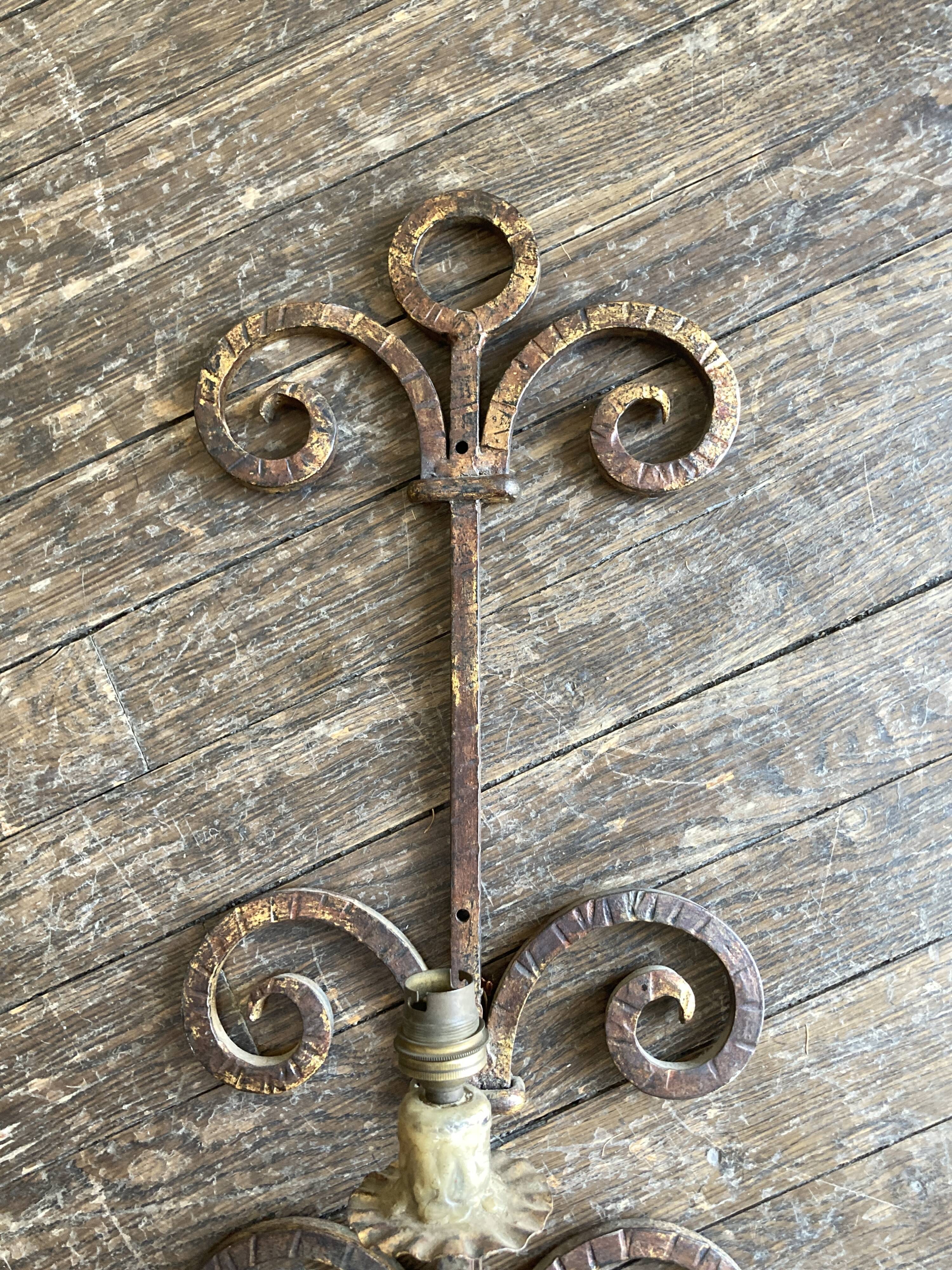 XXL wall lamp in gilded iron Italian work 1960