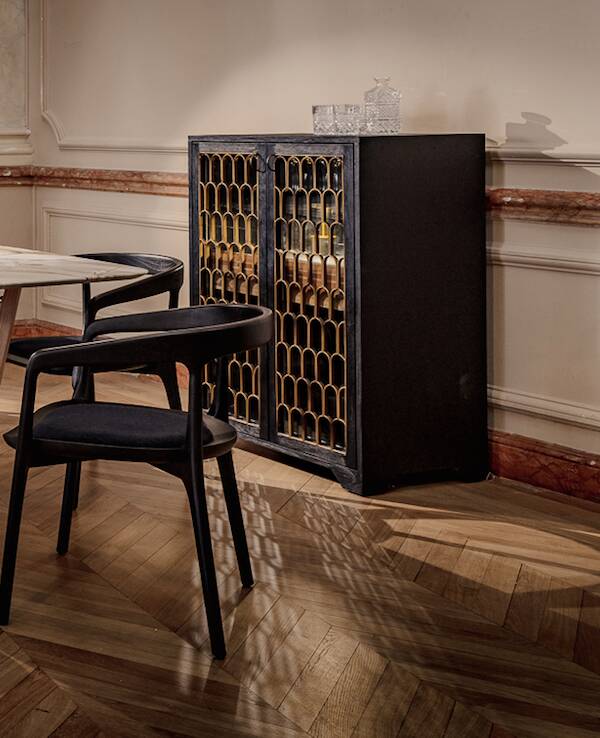 Meuble bar Art Déco bois et métal