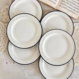 6 vintage Italian porcelain dessert plates with double blue edges