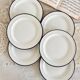 6 vintage Italian porcelain dessert plates with double blue edges