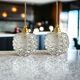 Set of two vintage portable lamps in chiseled glass