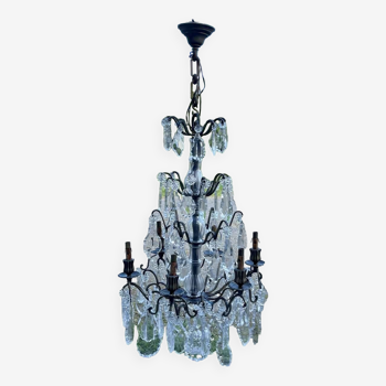 6-light chandelier in bronze and cut crystal, work early 20th century