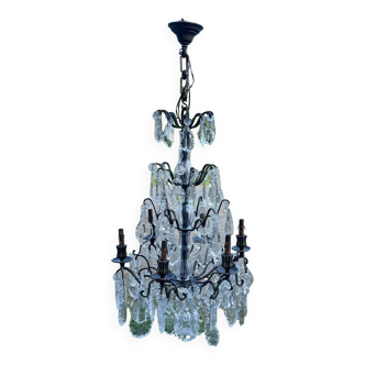 6-light chandelier in bronze and cut crystal, work early 20th century