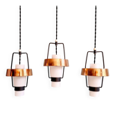 Scandinavian trio of satin white glass pendants, 1960.