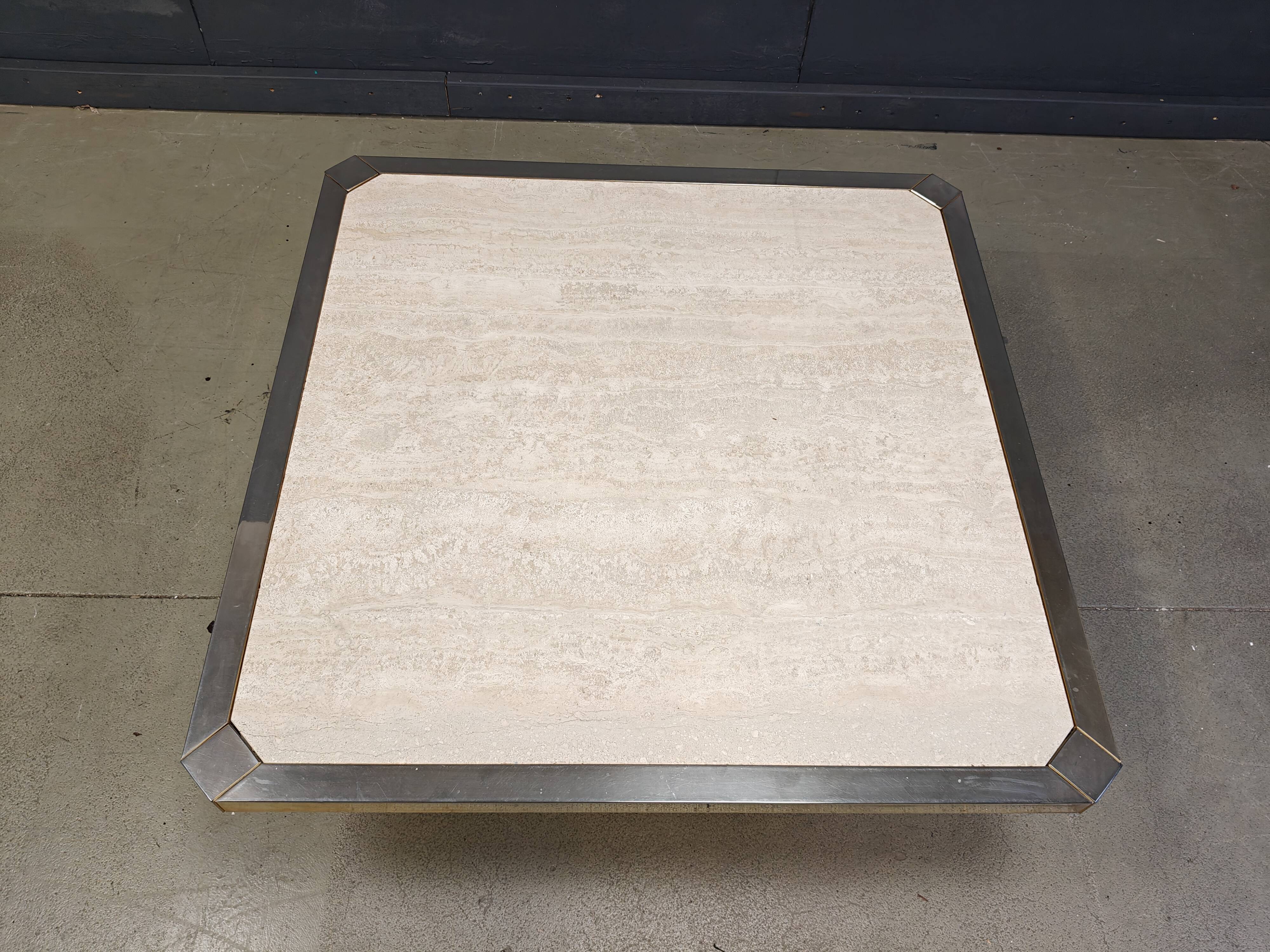 Vintage belgochrom 23kt gold and travertine coffee table , 1970s