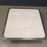 Vintage belgochrom 23kt gold and travertine coffee table , 1970s