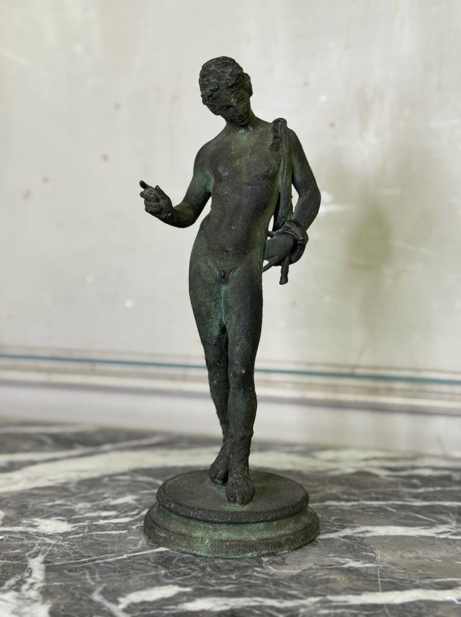 Bronze Narcissus after the antique, excavation patina, 19th century