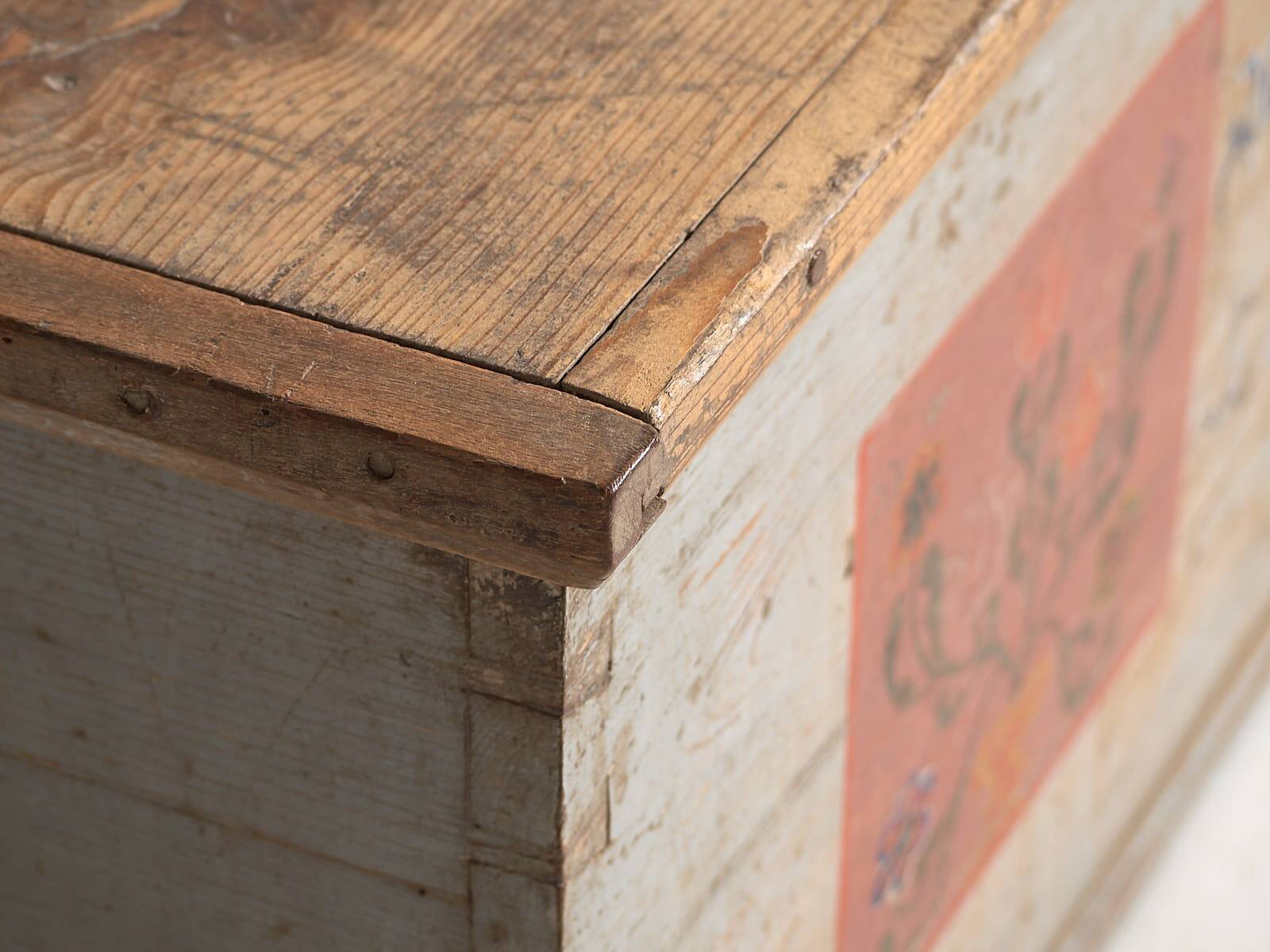 Antique grey trunk with floral details dated 1878 #26