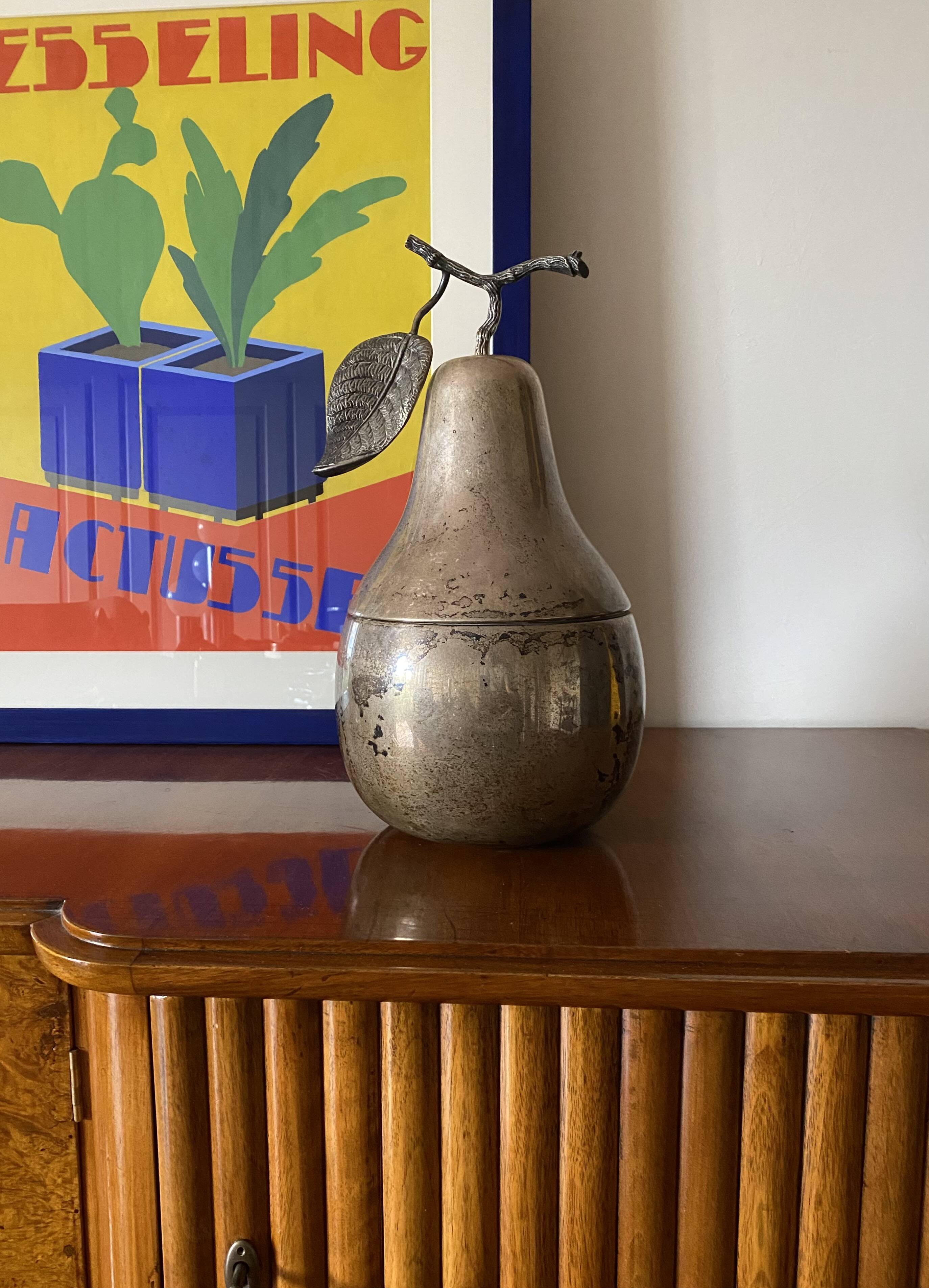 Modern silver-plated Pear wine cooler / ice bucket, Teghini Firenze Italy 1970s