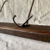 Vintage wall-mounted coat rack in solid wood - 3 cast aluminum hooks