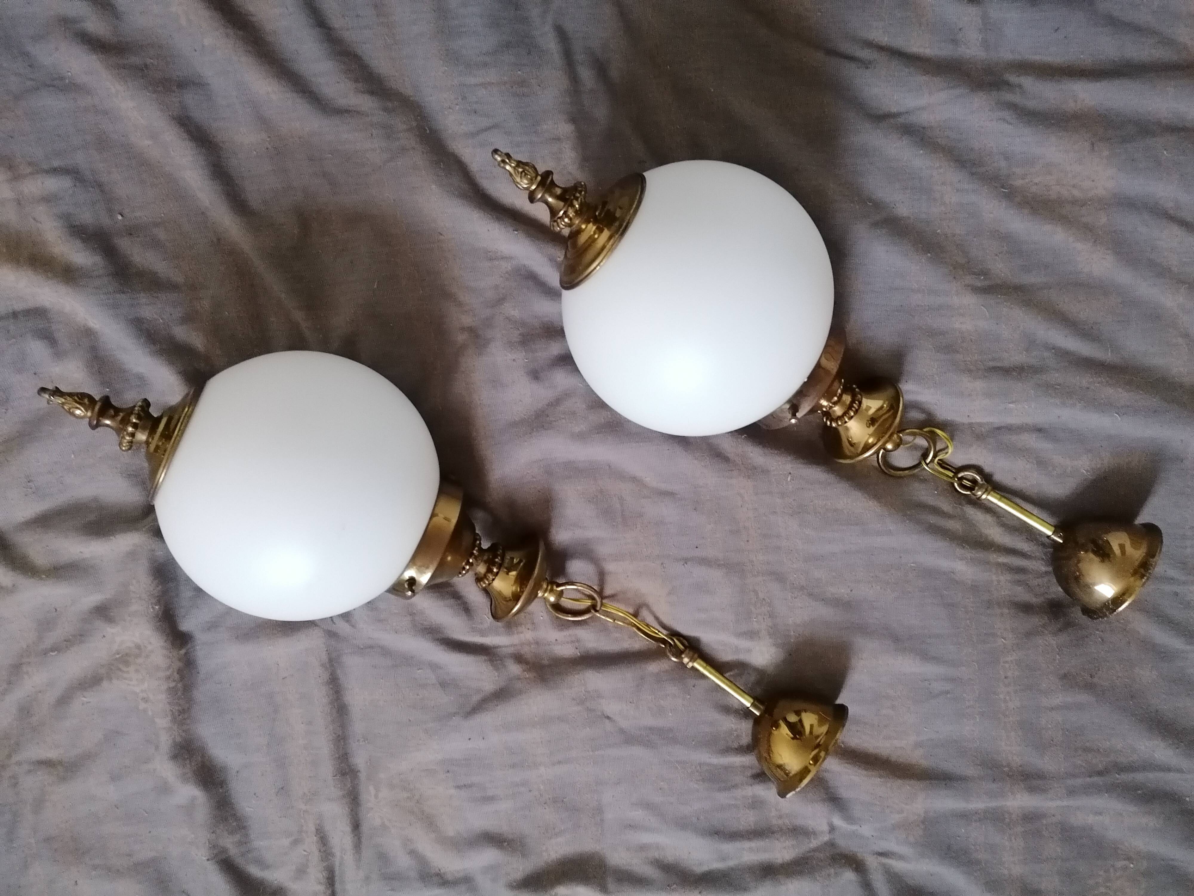 Golden metal and opaline glass globe