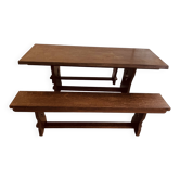 English Monastery Table in Solid Oak and its 2 Benches