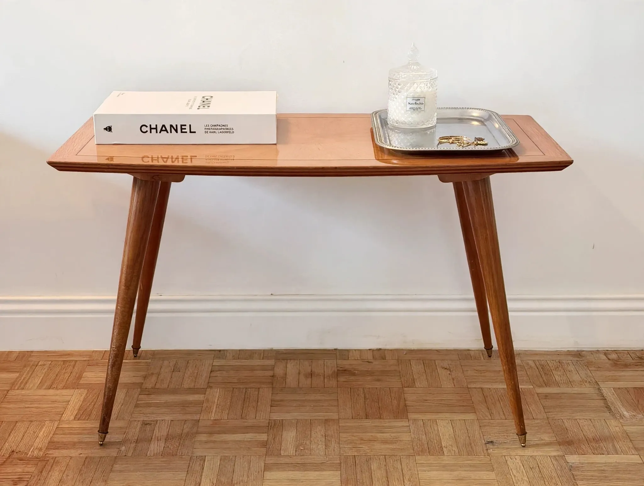 Vintage 60s side table, sun-shaped top with compass legs - Scandinavian.