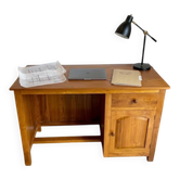 Vintage wooden desk with 1 drawer and 1 door.